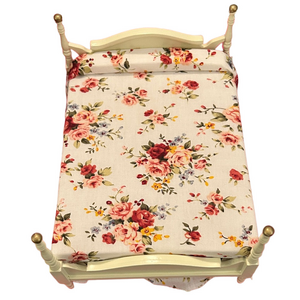 Island cream double 1/12 scale bed for dollhouse with Floral bedding.